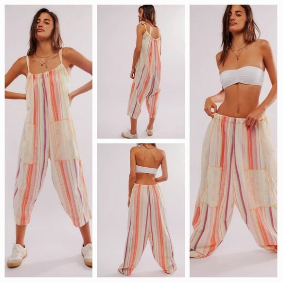 Free People Pants - Free People Dream In Color Convertible Romper Women's Medium Ivory Combo Striped